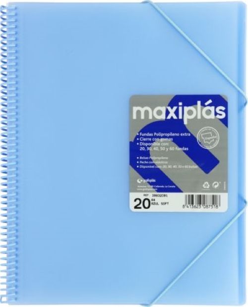 CARPETAS A4 50 FUNDAS A4 ESPIRAL MAXIPLAS AZUL SOFT