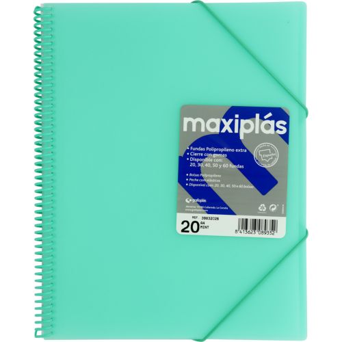 CARPETAS A4 30 FUNDAS A4 ESPIRAL MAXIPLAS VERDE AGUA