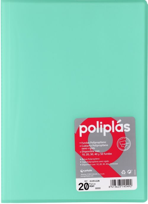 CARPETA Fº 30 FUNDAS SOLDADAS TRANSLUCIDAS VERDE AGUA