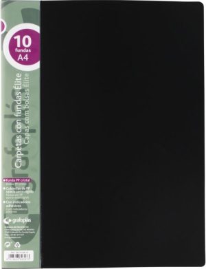 Carpeta 10 fundas elite a4 opaco color negro polipropileno
