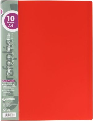 CARPETA 10 FUNDAS ELITE A4 OPACO COLOR ROJO POLIPROPILENO