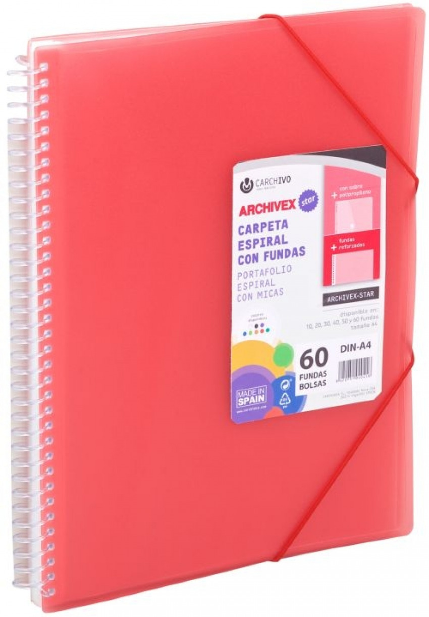 CARPETA 20 FUNDAS A4 ESPIRAL ARCHIVEX STAR ROJO CARCHIVO