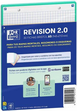 PAQUETE FLASHCARDS 2.0 OXFORD A5 2T 30F CUAD.5X5 ICE MINT