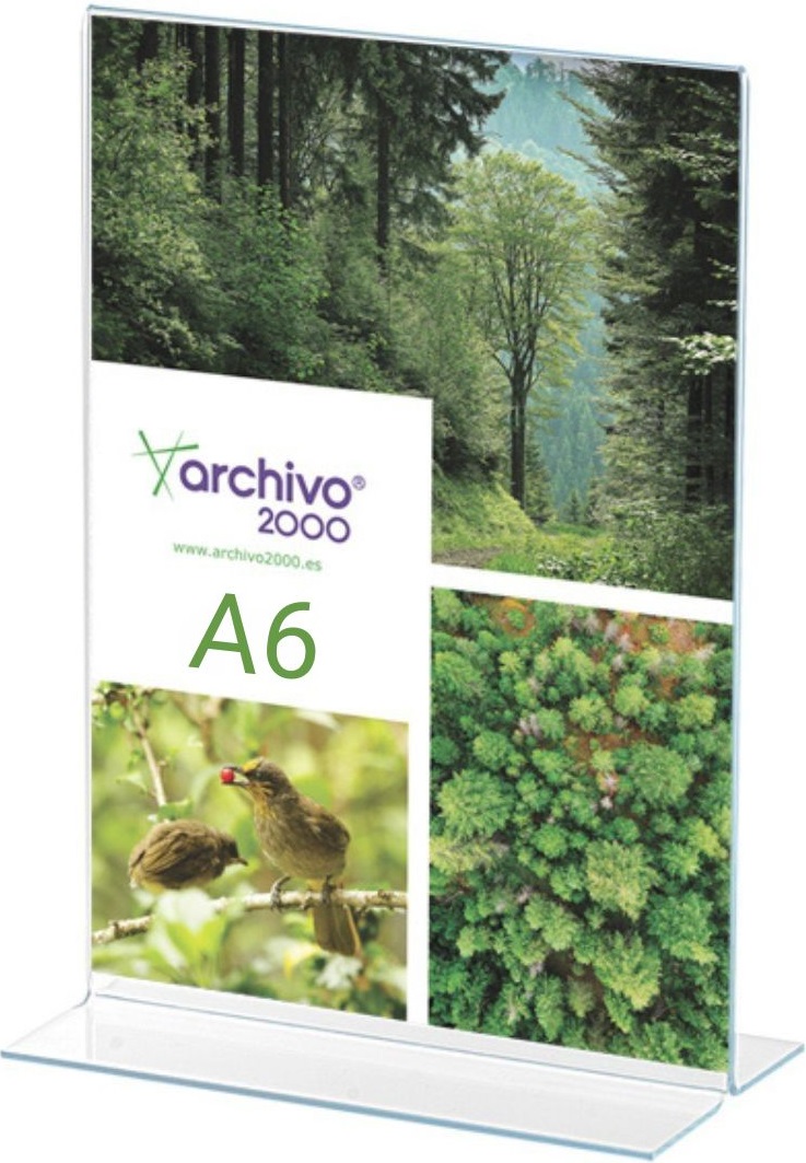 Expositor de sobremesa forma de T metácrilato a6 vertical 45x105x155mm