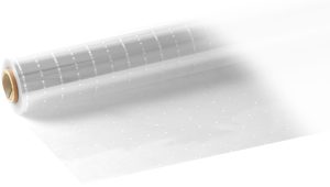 BOBINA CELOFAN TRANSPARENTE CON PUNTOS BLANCOS 0,8X50M