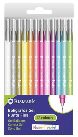 BLISTER 12 BOLIGRAFOS DE GEL PUNTA FINA COLORES NEON PASTEL