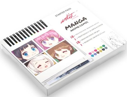 Pack iniciación manga con estuche 12 rotuladores doble punta professional markers doble punta