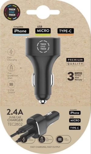 CARGADOR COCHE 2 USB COLOR NEGRO