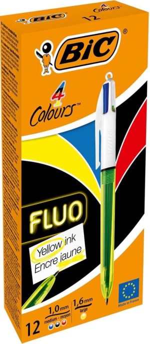 C/12 boligrafos bic 4 colores fluo medium