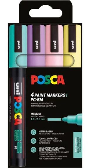 Estuche 4 marcadores uni-posca pc5m colores soft 1,8-2,5mm