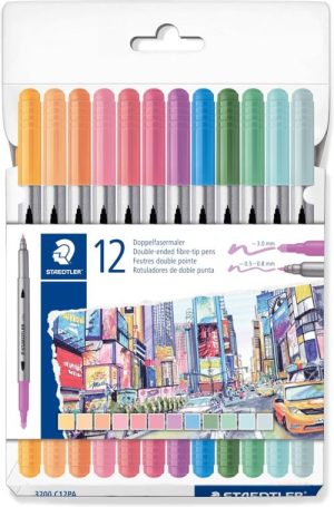 Estuche 12 rotuladores doble punta 3200 colores pastel