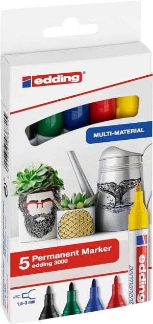 Estuche 5 marcador permanente edding 3000 colores basicos