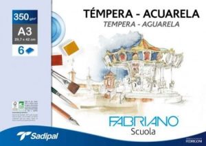 Minipack 6 laminas acuarela a3+ 350g fabriano scuola