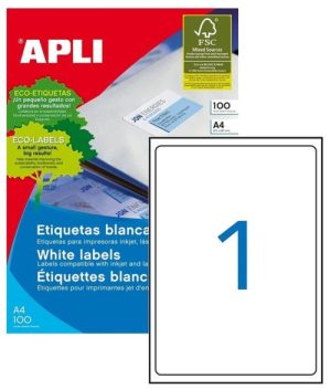 C/100 hojas etiquetas permanentes ft/im 199,6x289,1mm apli cantos romos