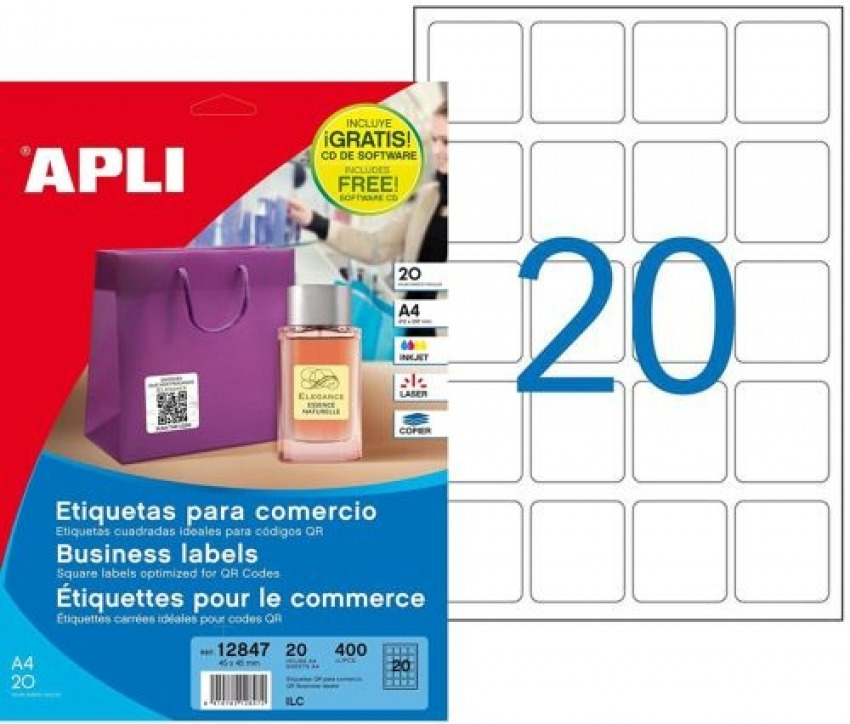 C/20 HOJAS ETIQUETAS ADHESIVAS PARA COMERCIO 45X45