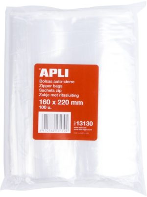 Paq/100 bolsas autocierre cremallera 160x220 mm zipper apli