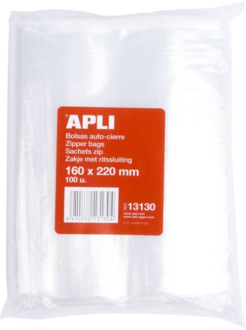 Paq/100 bolsas autocierre cremallera 160x220 mm zipper apli