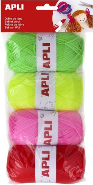 Blister 4 ovillos de lana tonos fluor 50g