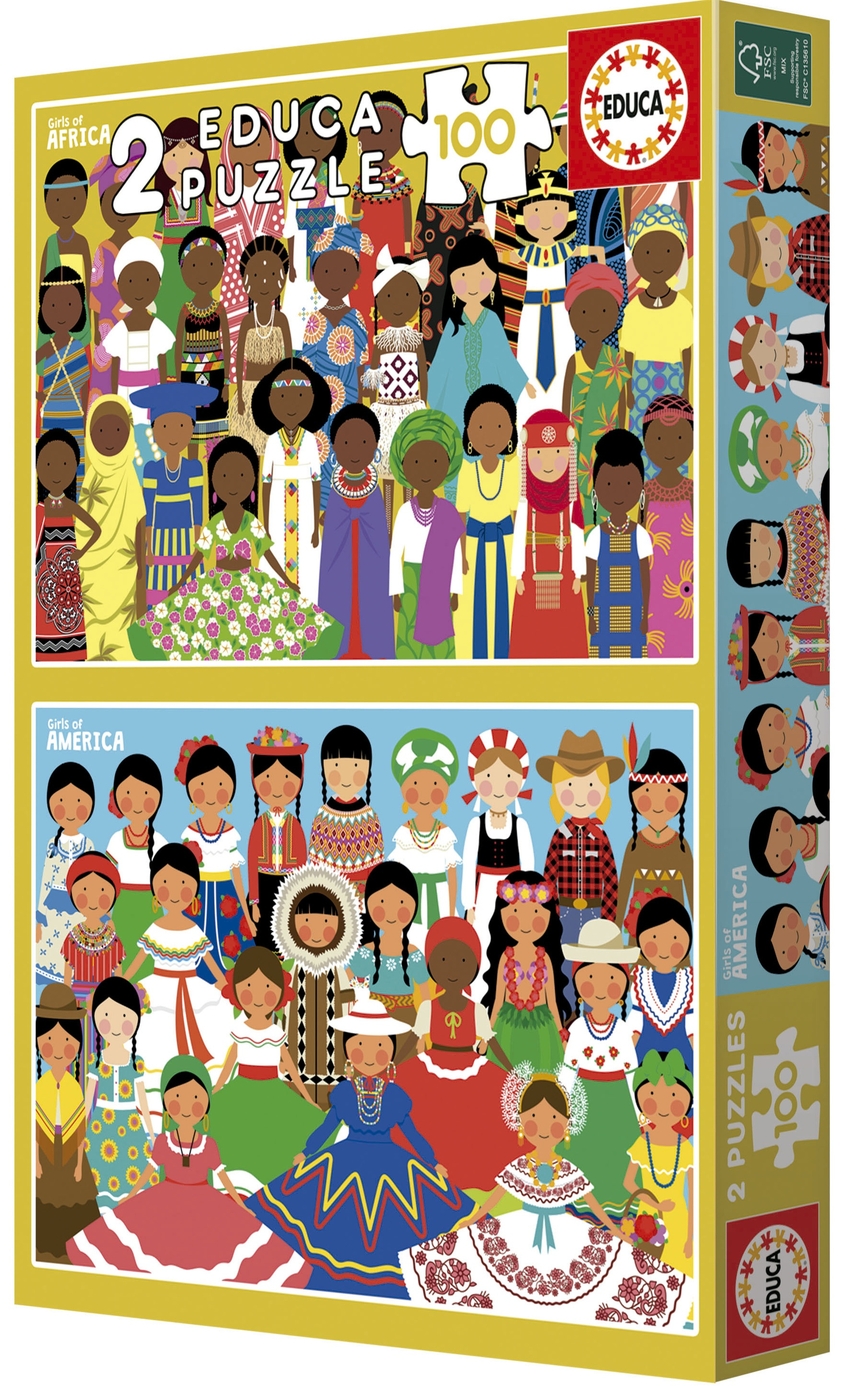 PUZZLE 2X100 PIEZAS NIÑAS DE AMERICA Y AFRICA
