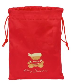 SAQUITO PLANO OSITO ROJO FELICES FIESTAS 26x34x1cm