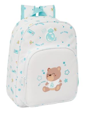 MOCHILA INFANTIL ADAPTABLE A CARRO REAL MADRID PREESCOLAR BLANCA 26x34x11cm