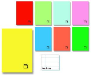 Paq/10 libreta a5+ 48h 70g. 1 horizontal c/m tapa gofrada colores surtidos pacsa