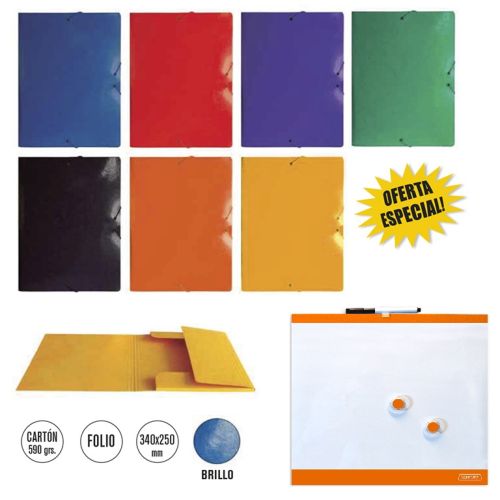 Pack/10 carpeta gomas y solapas fº carton + pizarra de regalo