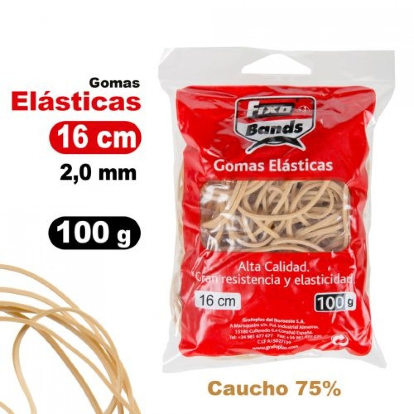 BOLSA 100G GOMAS ELASTICAS Nº16 2MMX16CM FIXO