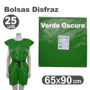 Pack/25 bolsas de plástico para disfraces 65x90cm color verde oscuro