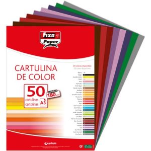 PAQ/50 CARTULINAS FIXO A3 180G. GRANATE