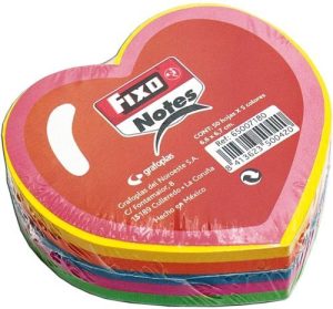 BLOC 250 NOTAS ADHESIVAS CORAZON 76X76MM FIXO COLORES NEON