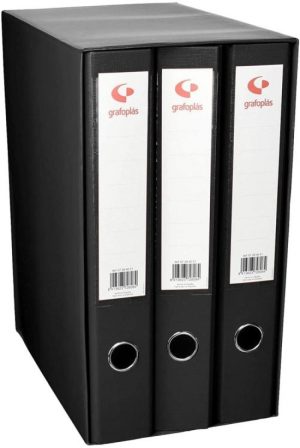 Modulo 3 archivadores fº 2 anillas 40mm carton forrado en pp grafcolor negro