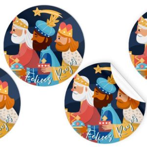 ROLLO 250 ETIQUETAS REDONDA FELIZ REYES