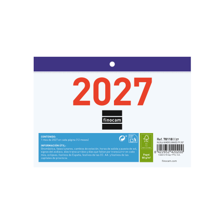 Calendario faldilla numeros grandes 2027 mes vista 150x105mm F91