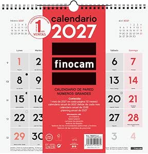 Calendarios pared numeros grandes m 2027 30x30cm