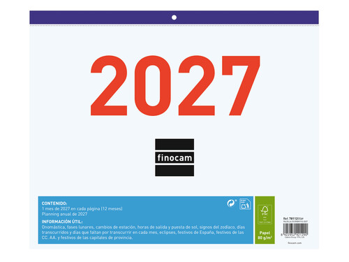 Calendario faldilla escribir 2027 mes vista 300x247mm F43