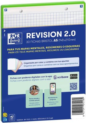 Paquete flashcards 2.0 oxford a5 2 taladros 30 fichas cuad.5x5 color verde