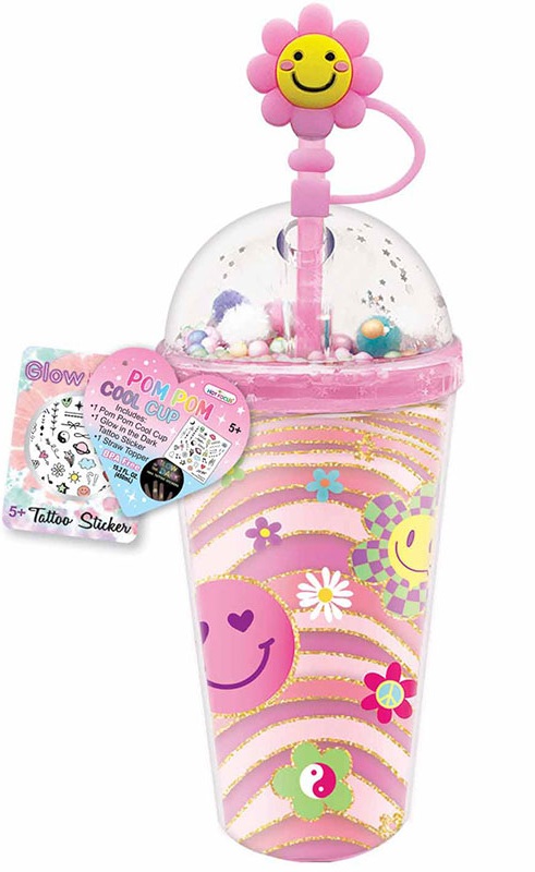 TAZA DIVERTIDA CON POMPONES GROOVY FLOWER