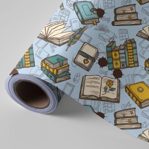 Bobina papel regalo libros azul 31cmx2kg