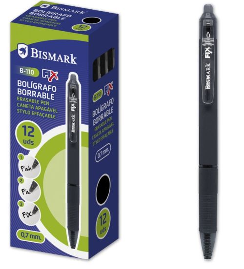 C/12 boligrafo bismark borrable negro punta 0,7mm retractil