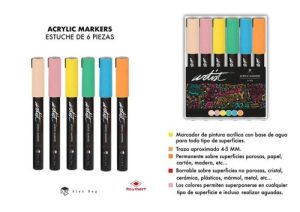 ESTUCHE 6 ROTULADORES ACRYLIC MARKERS COLORES PASTEL
