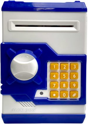 CAJA FUERTE ELECTRONICA FUTBOL BLANCA Y AZUL