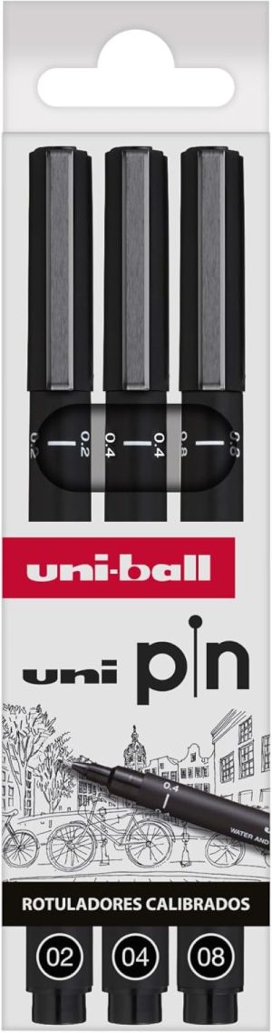 Estuche 3 rotuladores calibrados 0,2mm 0,4mm 0,8mm uni-ball