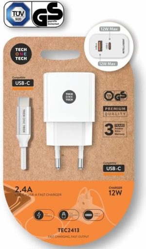 CARGADOR 12W + CABLE USBC SALIDA USBC Y USBA BLANCO